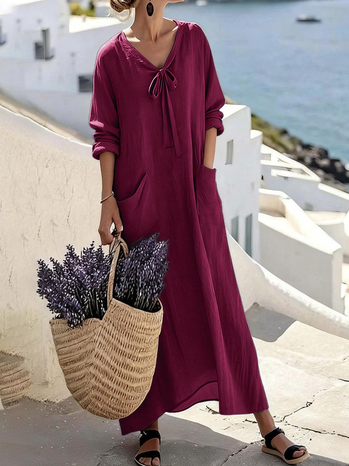 Women's maxi dress with side pockets and bow details Mune Fashion