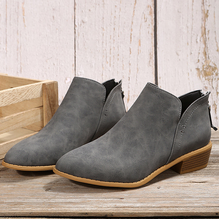 Women's pointed toe slip-on ankle boots with small block heel and ergonomic comfort footbed Mune Fashion