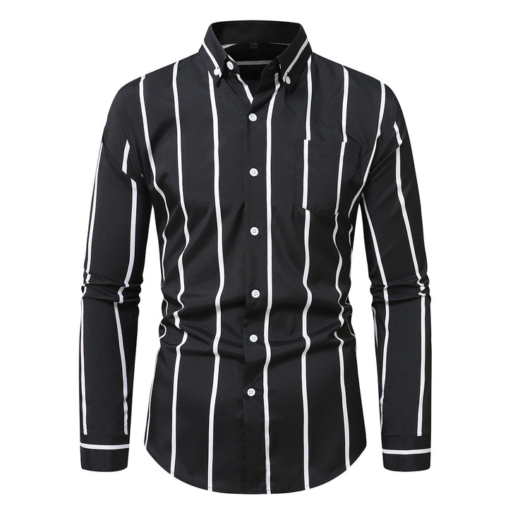 Men's fitted long sleeve shirt with vertical stripe pattern and button-down collar Mune Fashion