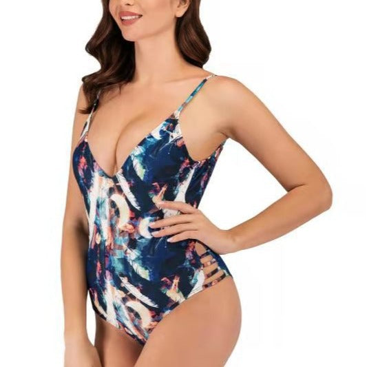 Ladies one-piece swimsuit with floral art design Mune Fashion