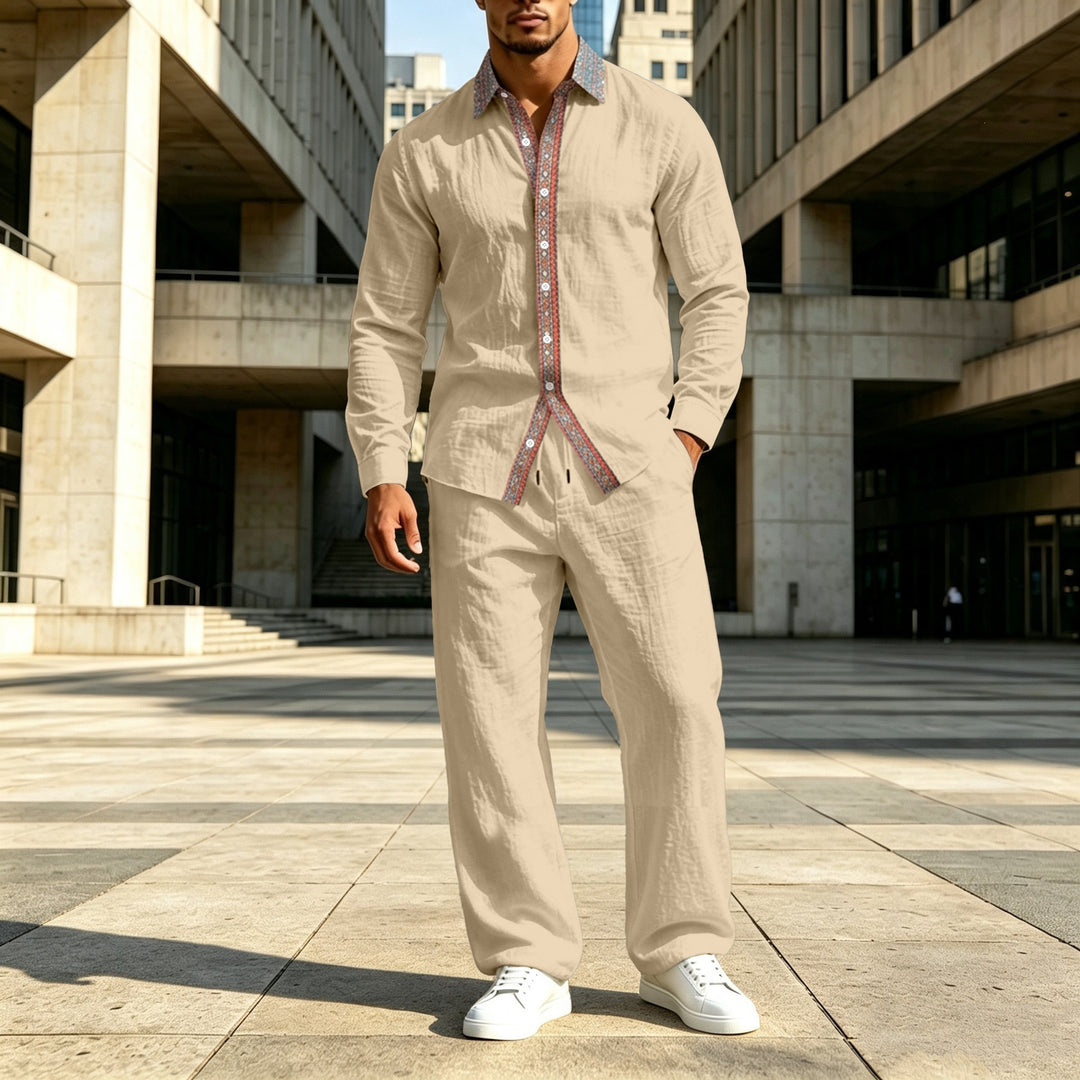 Men's linen shirt with contrast button placket and casual fit Mune Fashion