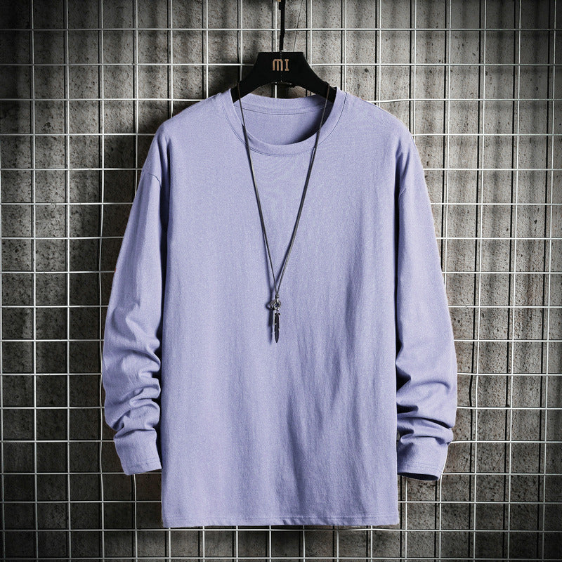 Men's Casual Cotton Basic Long Sleeve Shirt with Round Neck, Relaxed Fit and Reinforced Hem Processing Mune Fashion