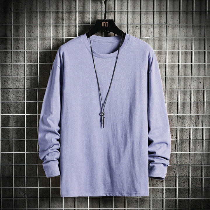 Men's Casual Cotton Basic Long Sleeve Shirt with Round Neck, Relaxed Fit and Reinforced Hem Processing Mune Fashion
