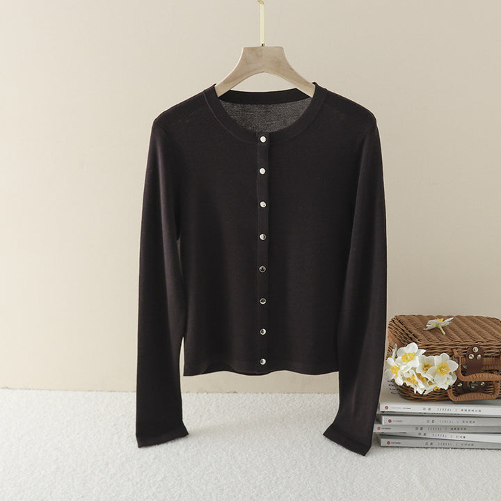 Ladies Lightweight Fine Knit Cardigan with Round Neck, Slim Fit and Subtle Button Placket Mune Fashion
