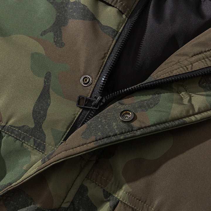 Unisex Boxy-Short-Puffer Jacket in Camouflage-Utility Style with Hood and Concealed Front Placket Mune Fashion