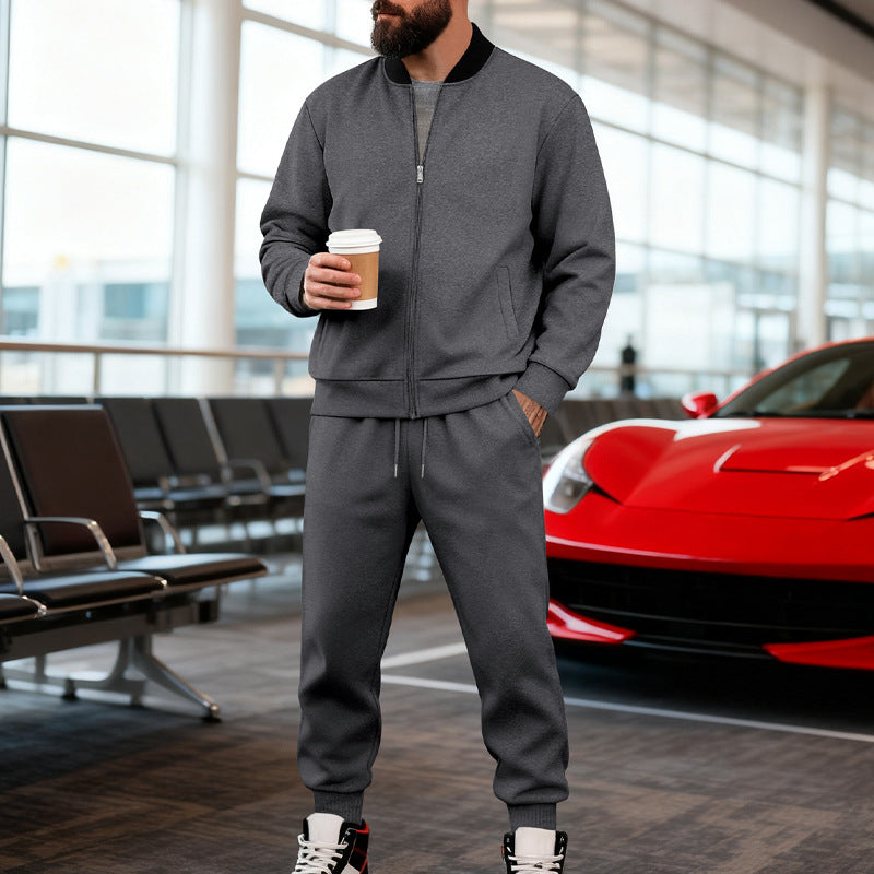 Men's sporty leisure suit made of soft cotton blend with zip jacket and elastic jogging pants Mune Fashion