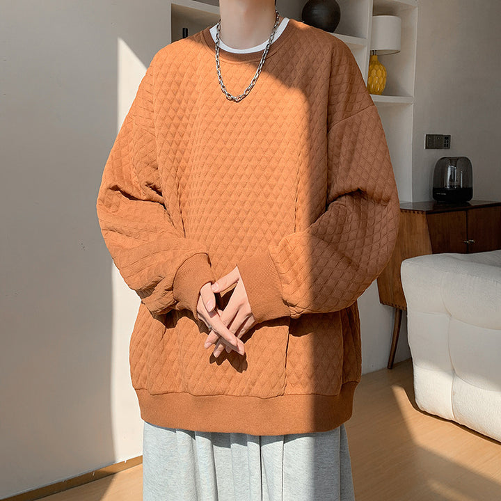 Men's Oversize Quilt Sweatshirt with Diamond Pattern and Ribbed Cuffs Mune Fashion