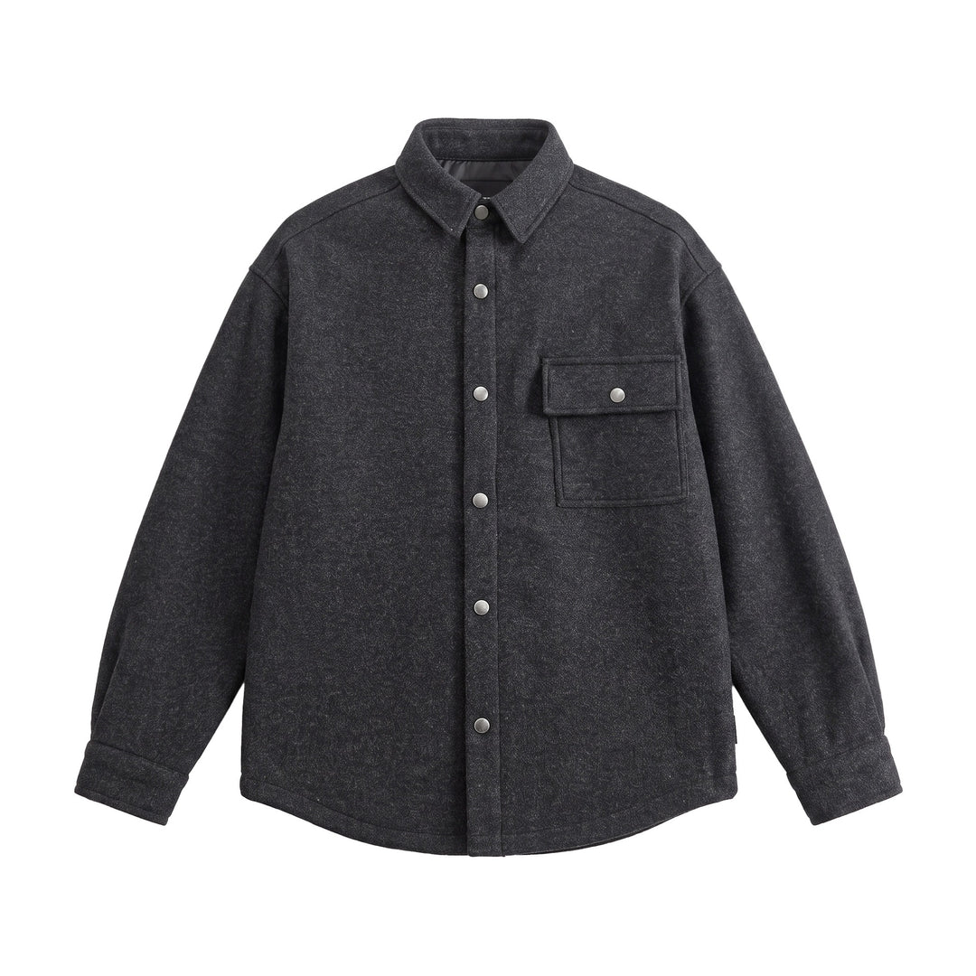 Men's Wool Blend Overshirt in Shirt Jacket Style with Snap Button Front and Flap Pocket Mune Fashion