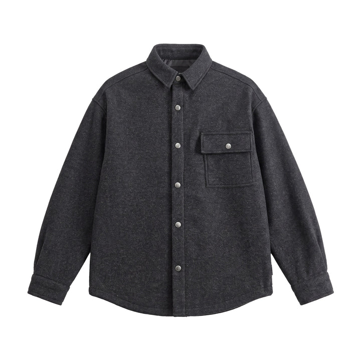 Men's Wool Blend Overshirt in Shirt Jacket Style with Snap Button Front and Flap Pocket Mune Fashion