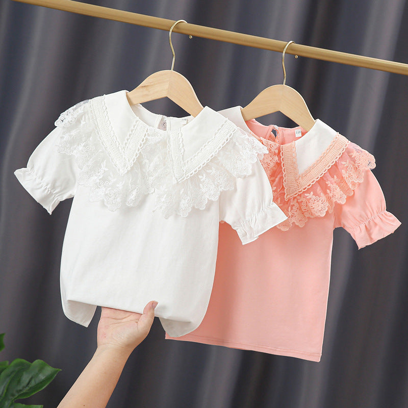Girls' blouse with lace collar and ruffle details Mune Fashion