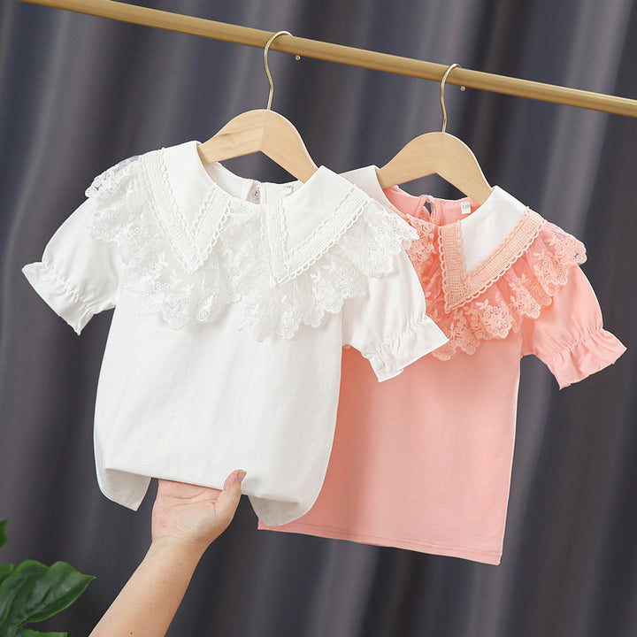 Girls' blouse with lace collar and ruffle details Mune Fashion
