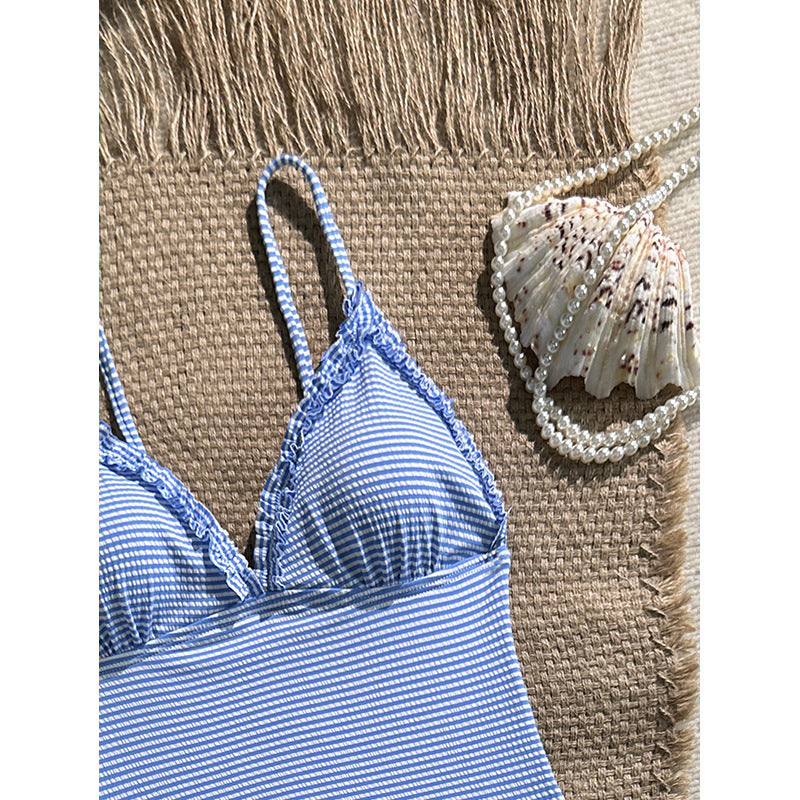 Women's one-piece swimsuit with adjustable straps and floral ruffle design Mune Fashion
