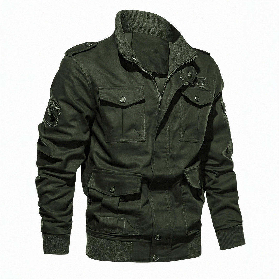 Men's Military-Inspired Canvas Field Jacket with Epaulettes and Multifunctional Pockets Mune Fashion