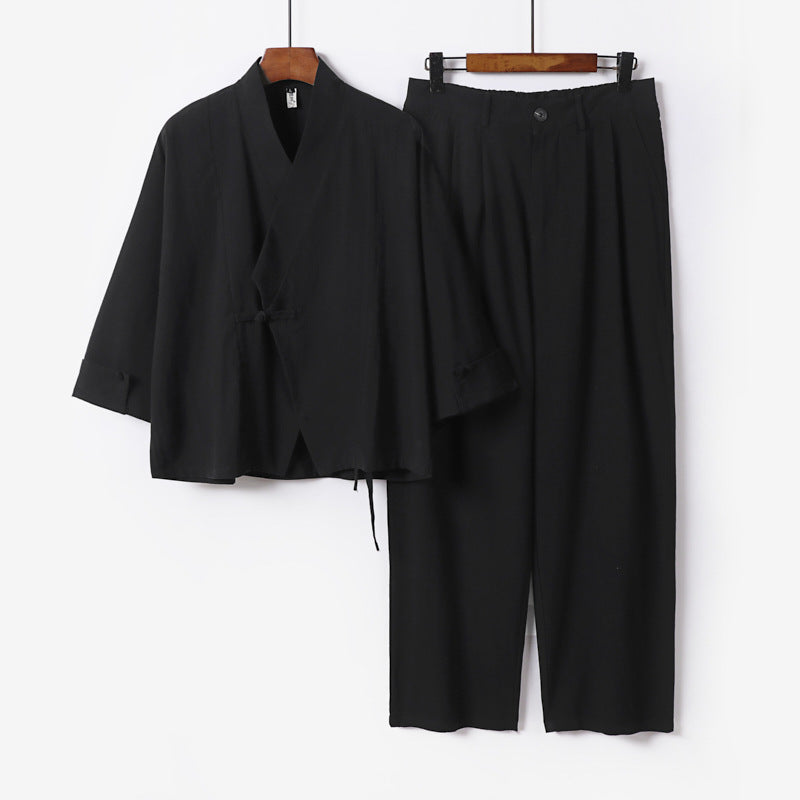 Men's Modern Zen Loungewear Set made of Lightweight Material with Short Kimono and Tailored Tapered Trousers Mune Fashion