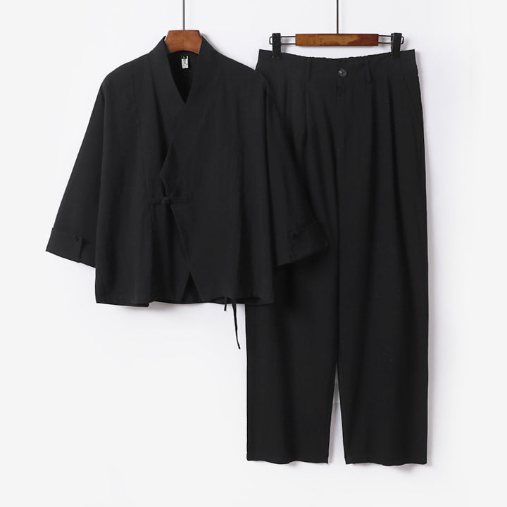 Men's Modern Zen Loungewear Set made of Lightweight Material with Short Kimono and Tailored Tapered Trousers Mune Fashion