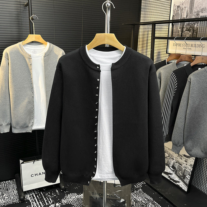 Men's Minimalistic Sweat Cardigan with Concealed Snap Button Placket Mune Fashion