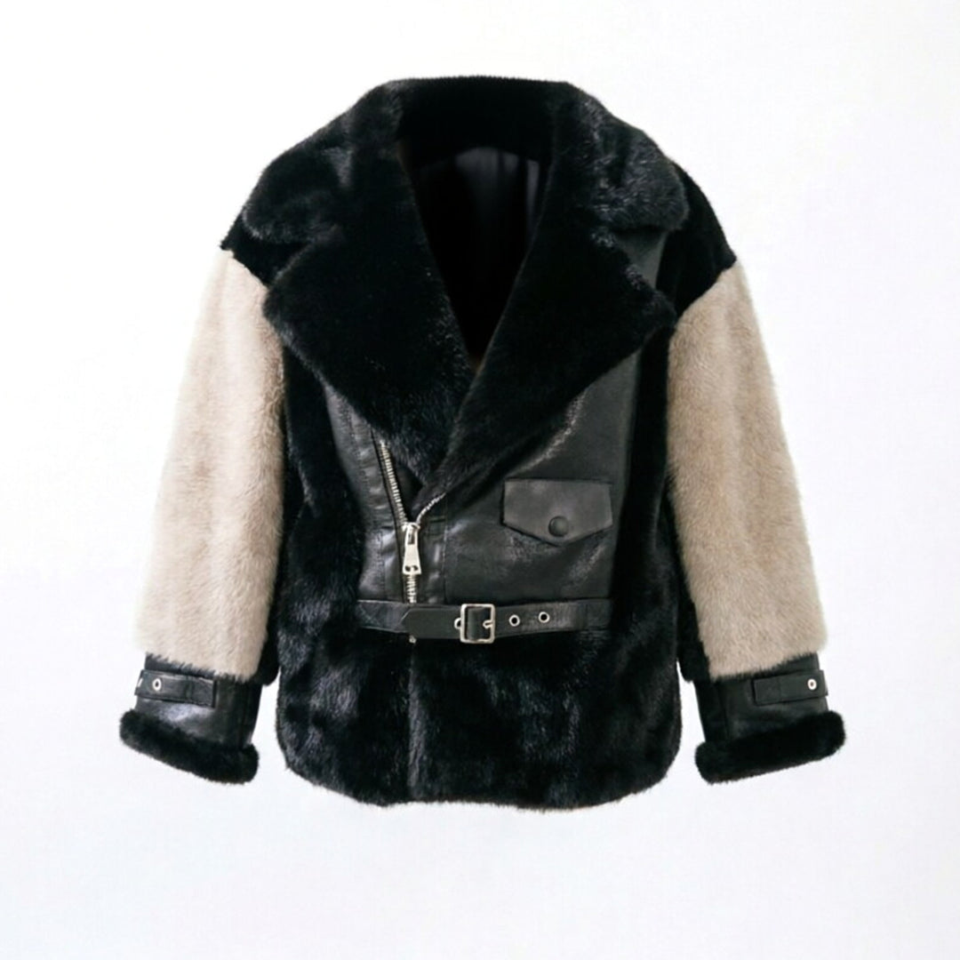Women's Luxurious Faux Leather Jacket with Fur Trim Mune Fashion