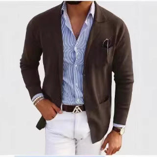 Men's knitted blazer with patch pockets, subtle lapel, and slightly tailored silhouette Mune Fashion