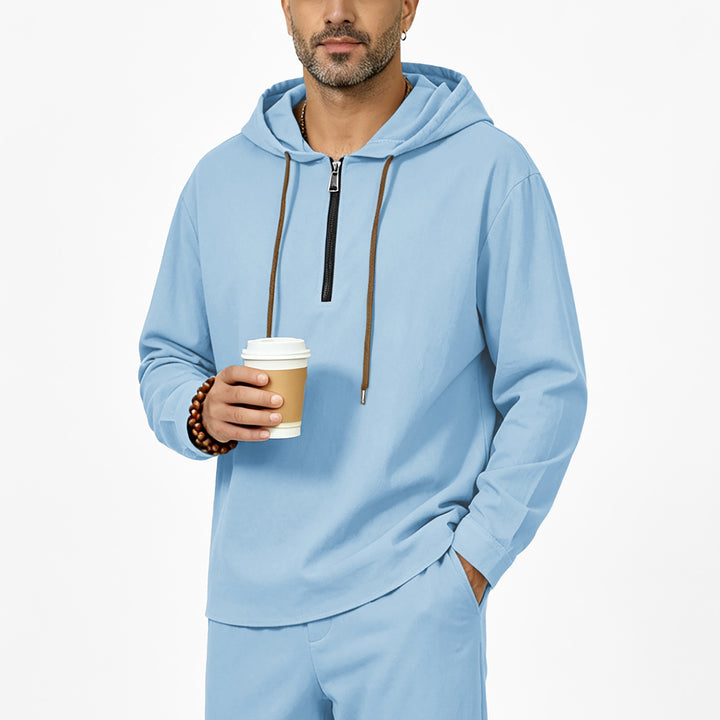 Men's hoodie with half zip, drawstring and rounded hem Mune Fashion