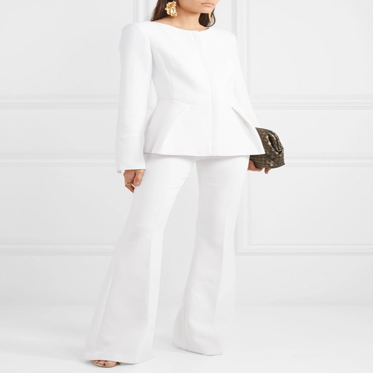Women's Tailored Peplum Blazer with Concealed Front Mune Fashion