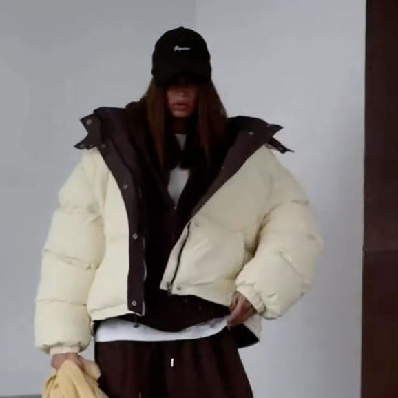 Women's Short Oversized Padded Jacket with High Collar and Quilted Lining Mune Fashion