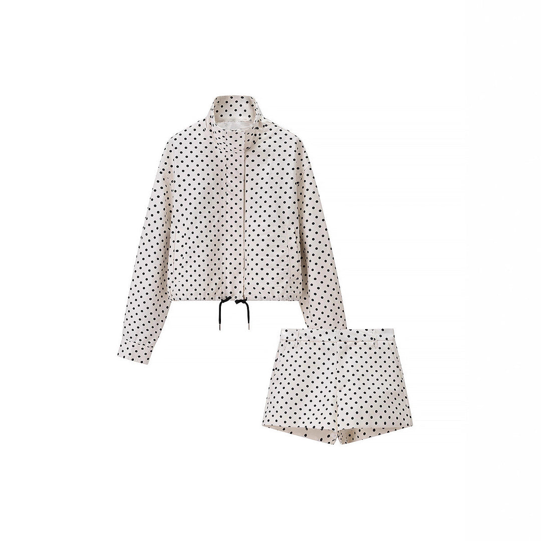 Women's Polka Dot Satin Loungewear Set with Oversized Blazer and Drawcord Shorts Mune Fashion