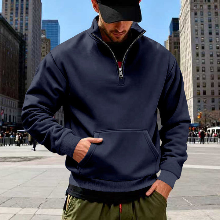 Men's half-zip sweatshirt with kangaroo pocket and standing collar Mune Fashion