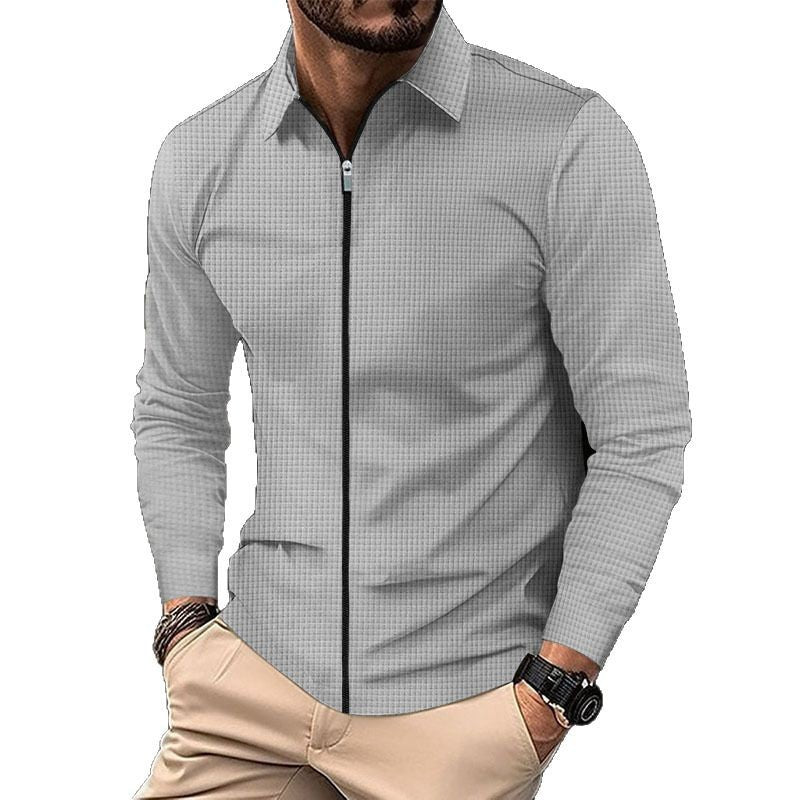 Men's fine-structured long-sleeve zip shirt with Kent collar and waffle texture Mune Fashion