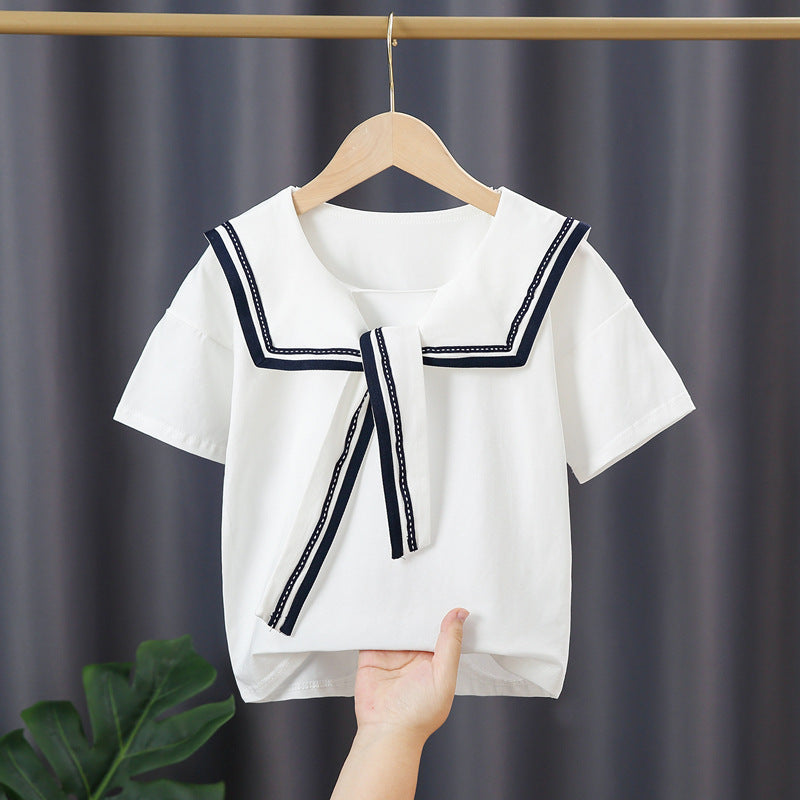 Girl's sailor blouse with modern collar and ruffle details Mune Fashion