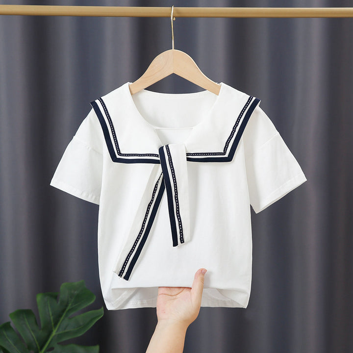 Girl's sailor blouse with modern collar and ruffle details Mune Fashion