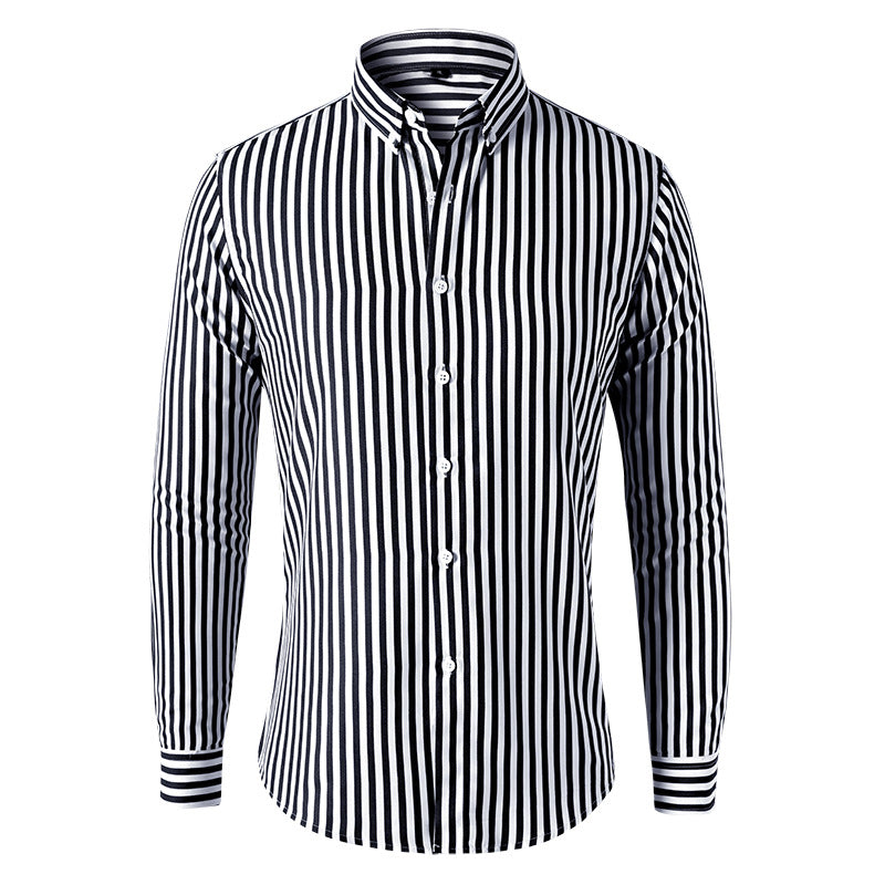 Men Striped Slim-Fit Shirt with Button-Down Collar and Tailored Silhouette Mune Fashion