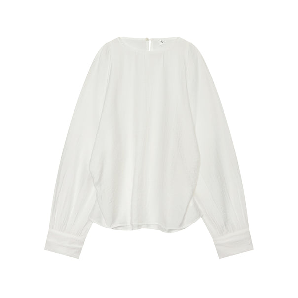 Women wide-cut cotton blouse with balloon sleeves and round neckline Mune Fashion