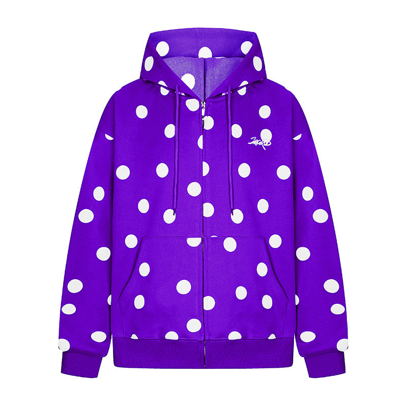 Women's hooded sweat jacket with full zip, oversized cut and polka dot print Mune Fashion