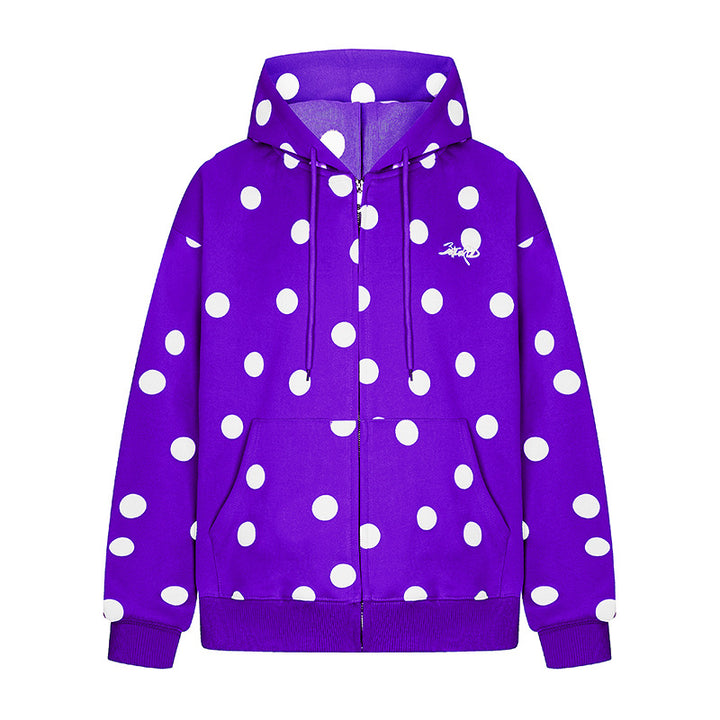 Women's hooded sweat jacket with full zip, oversized cut and polka dot print Mune Fashion
