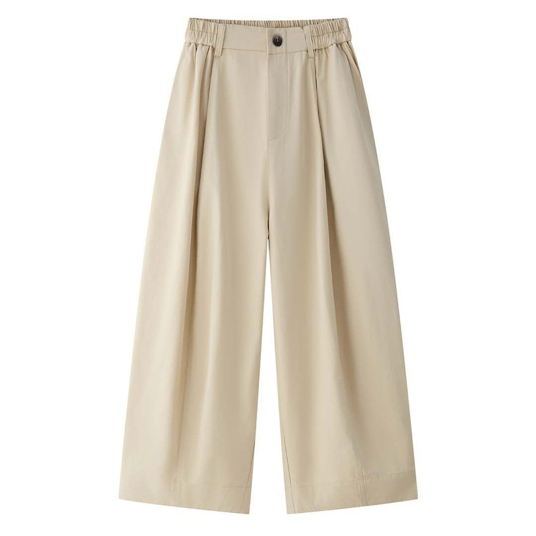 Women Wide High-Waist Pleated Culotte Pants with Subtle Button Placket Mune Fashion