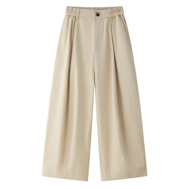 Women Wide High-Waist Pleated Culotte Pants with Subtle Button Placket Mune Fashion