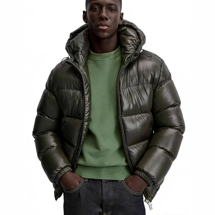 Women Oversized Quilted Jacket with Hood and Glossy Finish Mune Fashion