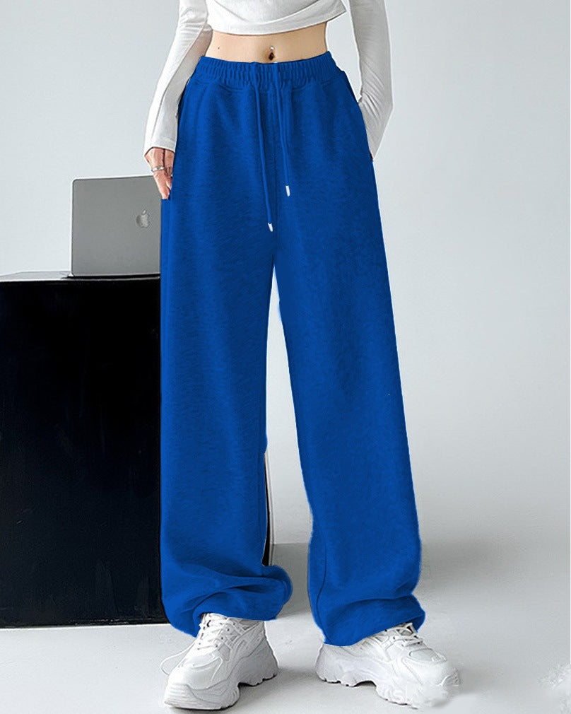 Ladies Nan extra wide palazzo sweatpants with high comfort waistband, side pockets, slit at hem and drawstring Mune Fashion