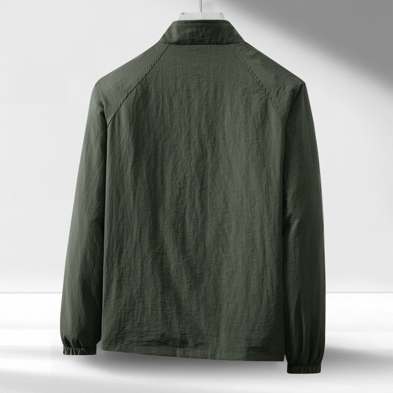 Men's Lightweight Windproof Zip-Up Blouson Jacket with Stand-Up Collar and Elastic Cuffs Mune Fashion