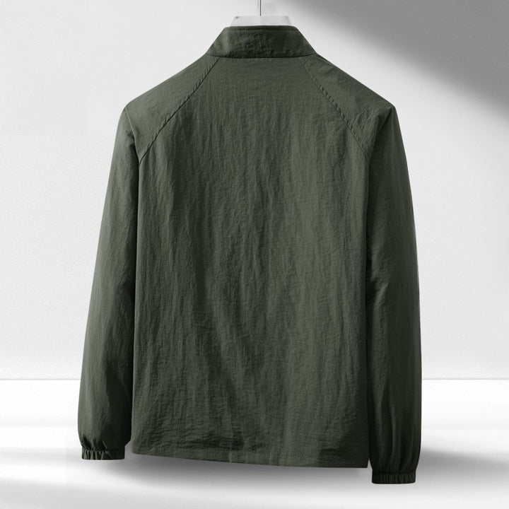Men's Lightweight Windproof Zip-Up Blouson Jacket with Stand-Up Collar and Elastic Cuffs Mune Fashion