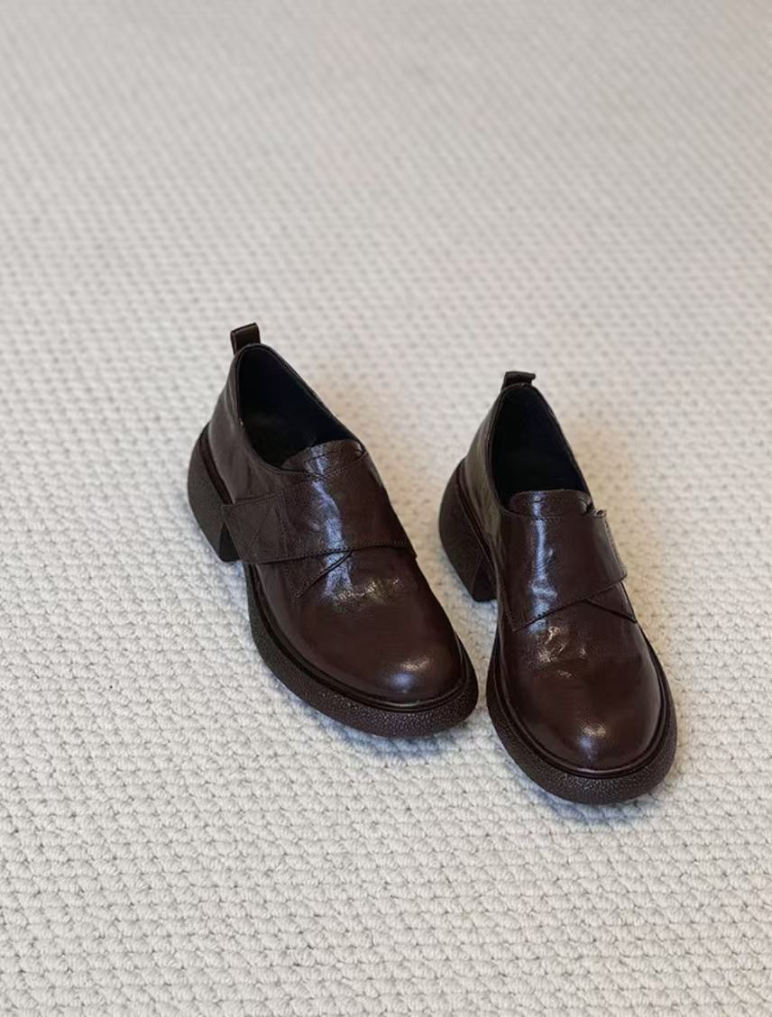 Ladies Chunky Loafer with Platform Block Heel and Adjustable Hook and Loop Strap Mune Fashion