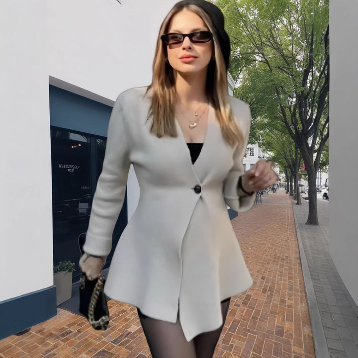 Women's Tailored Peplum Blazer Coat with Figure-Flattering Silhouette and One-Button Closure Mune Fashion