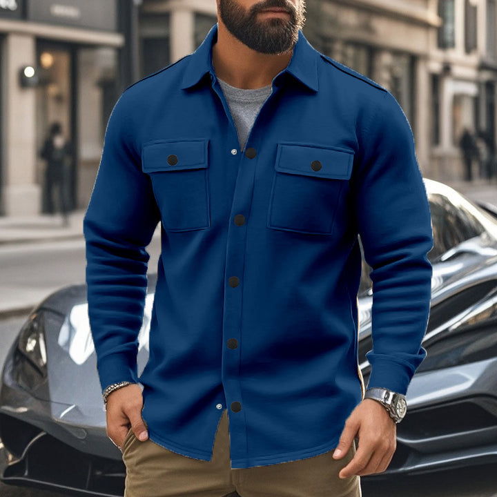 Men's wool blend overshirt jacket with flap pockets, concealed button placket, and shirt collar Mune Fashion