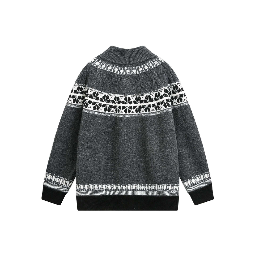 Women's knitted zip jacket in Norwegian pattern with high stand-up collar Mune Fashion