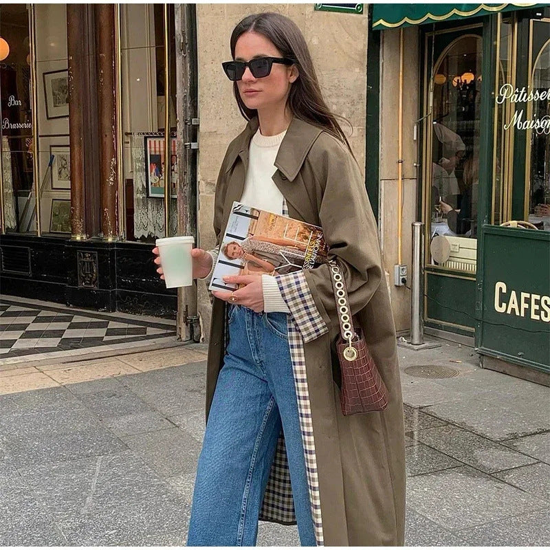 Women 400+ long cut trench coat with raglan sleeves and concealed button placket Mune Fashion