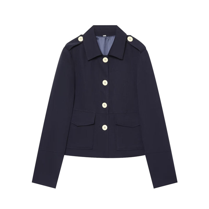 Women's short field jacket with button closure, patch pockets, and shoulder epaulets Drune