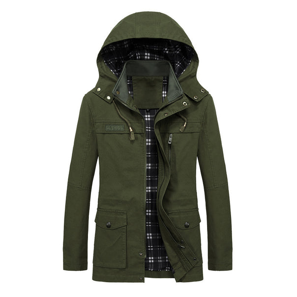 Men's field parka in urban utility style with checked inner lining, removable hood, and multifunction pockets Mune Fashion
