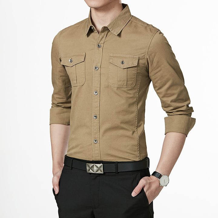 Men's Slim-Fit Oxford Shirt with Chest Pockets and Kent Collar Mune Fashion
