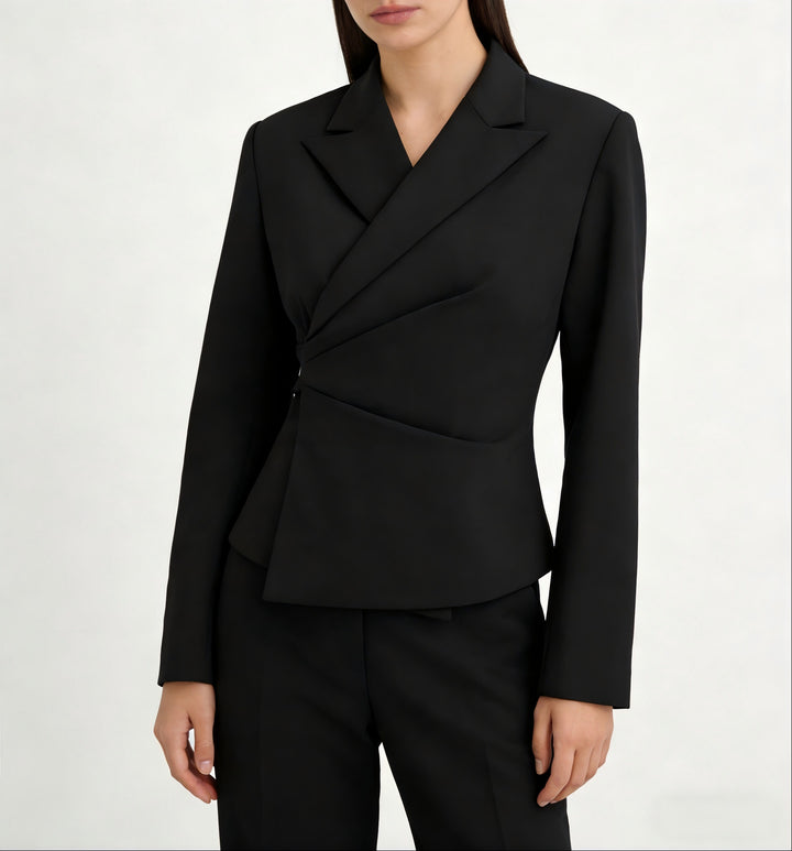 Women's Tailored Wrap Blazer with Draped Peplum Silhouette Drune