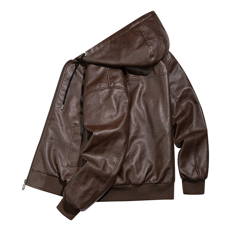 Men's Casual Leather Jacket with Hood Mune Fashion